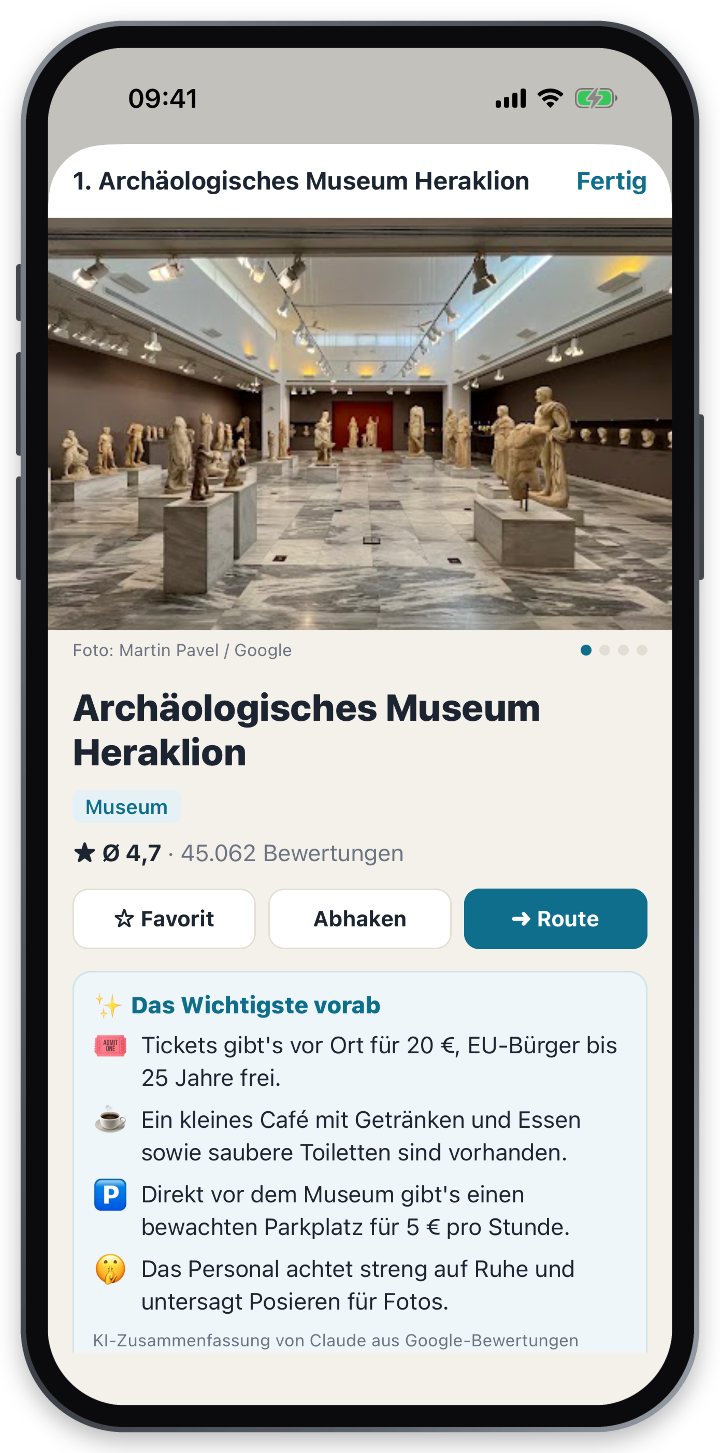Detailansicht des Archäologischen Museums Heraklion mit KI-Tipps
